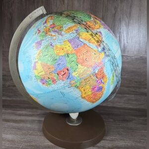 Vintage Replogle Stereo Relief 12" Diameter Globe Metal Frame 16.5" Tall Swivel